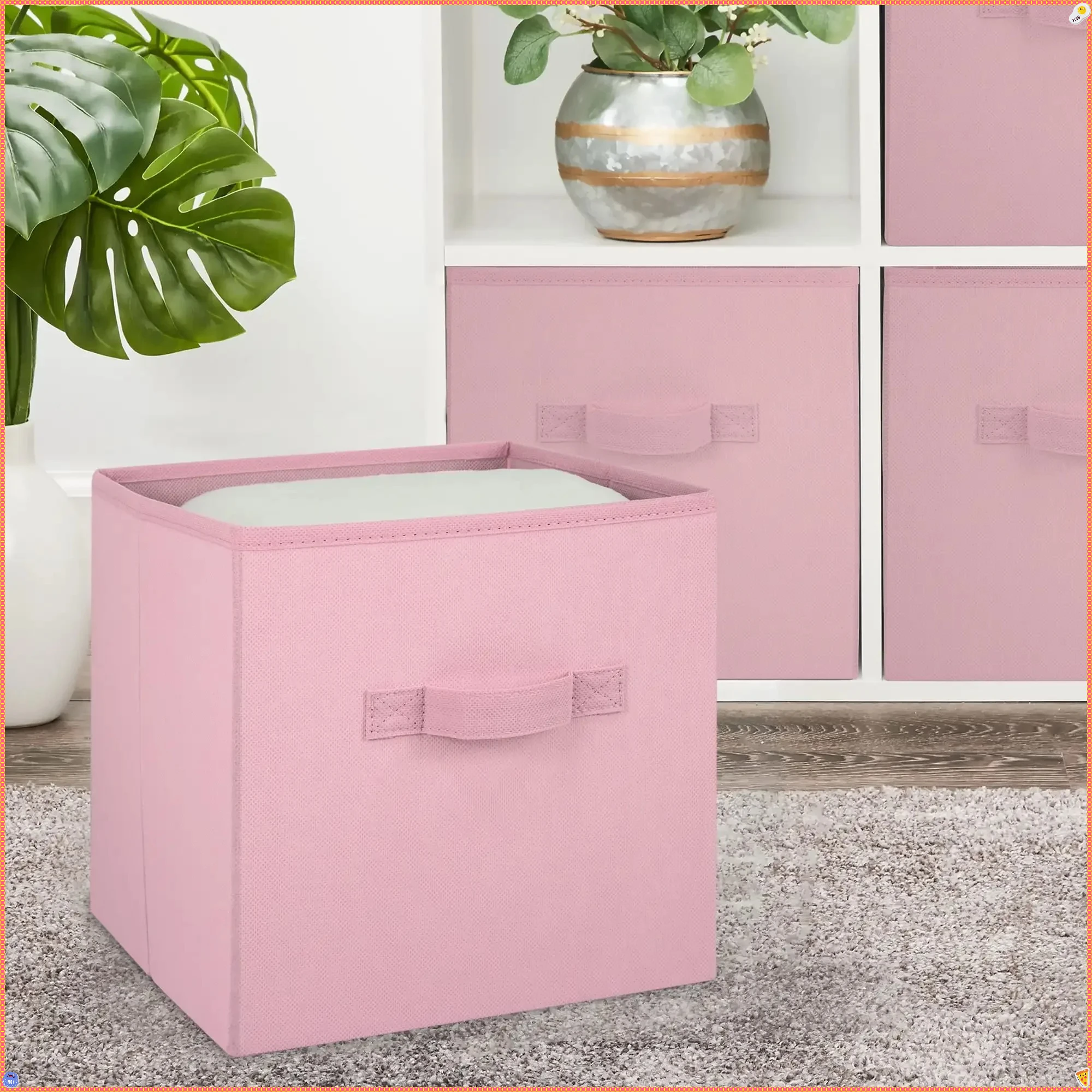 

6-Pack Pink Puff Collapsible Fabric Storage Bins, 10.5x10.5 Inch Foldable Cube Organizers for Shelves