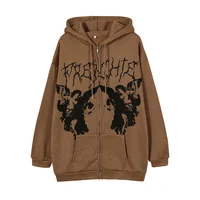 Chaqueta con capucha con estampado de Ángel Vintage para hombre y mujer, abrigo de calle de manga larga con cremallera y bolsillo, sudaderas holgadas estéticas Y2K