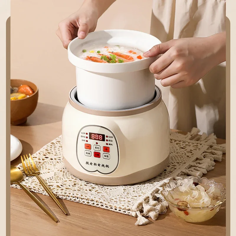 6L Automatic Ceramic Electric Slow Cooker Mini Porridge Pot with Soup Cooking Function And Ceramic Inner Pot for Stew Nest