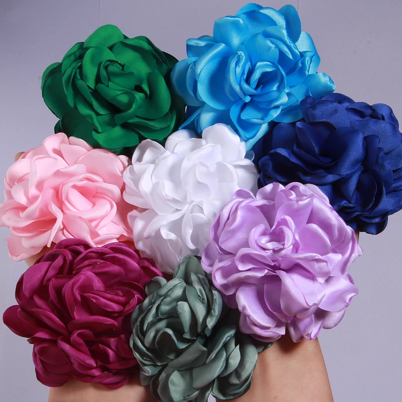 8CM Artificial Satin Rose Fabric Curling Flowers Clothing Dress Decor Boutique Wedding Decoration for Baby Headbands Accessories