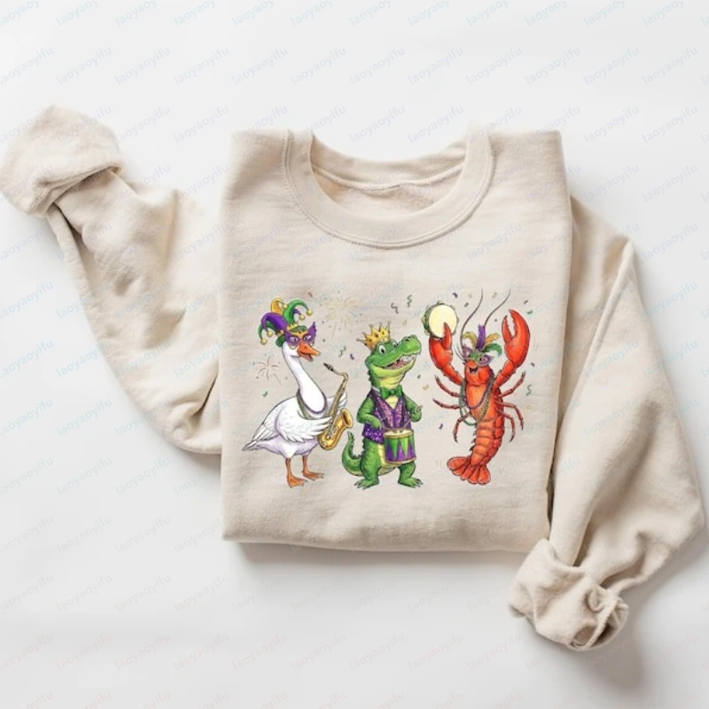

Retro Mardi Gras Sweatshirt Funny Crocodile Crawfish Goose Matching Fleur De Lis Fat Tuesday Shirt Mardi Gras Hoodie Gift Tops