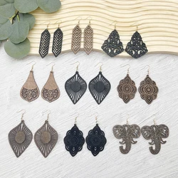 9 Pairs/set European and American Fashion Retro Cut Out Wood Earrings, Bohemian Simple and Versatile Wood Earrings, Cross-border Trendyy Classic Black/coffee Hot Style Geometric Wooden Earrings for Women Personalized Gifts