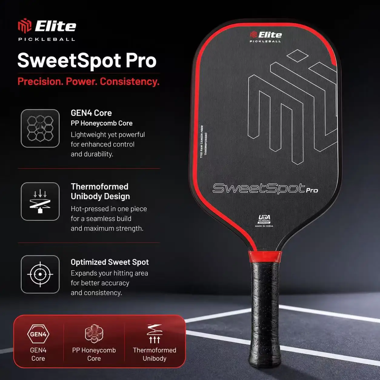 elite-gen-4-pickleball-paddle-with-fourth-generation-core-four-layers-of-toray-carbon-fiber-t800-rough-cloth-surface