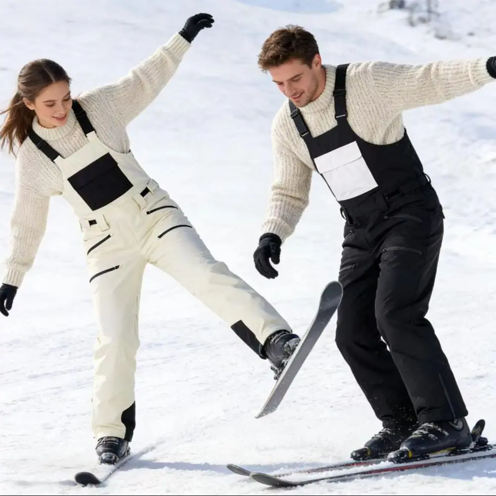 Herren-Schnee-Latzhose, Ski-Schneeanzug, winddicht, warm, isoliert, mehrere Taschen, verstärkte Beine, leichte Outdoor-Winter-Overalls