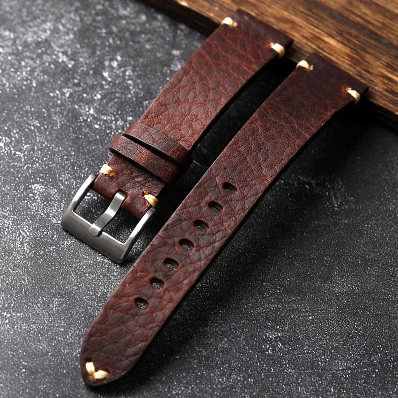 Handgefertigtes Echtleder-Uhrenarmband, altbraun, schwarz, 18, 20, 22 mm, weiches Herren-Vintage-Armband, erste Schicht Rindsleder-Armband