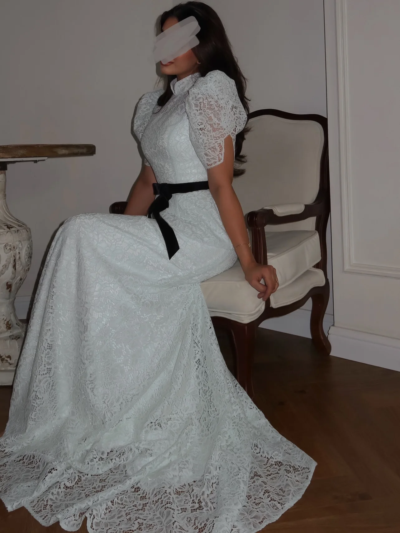 Customized Women's Dresses White Lace Elegant Party Dresses 2026 High Neck Puff Sleeve A-Line Evening Dresses Wedding Dresses Br