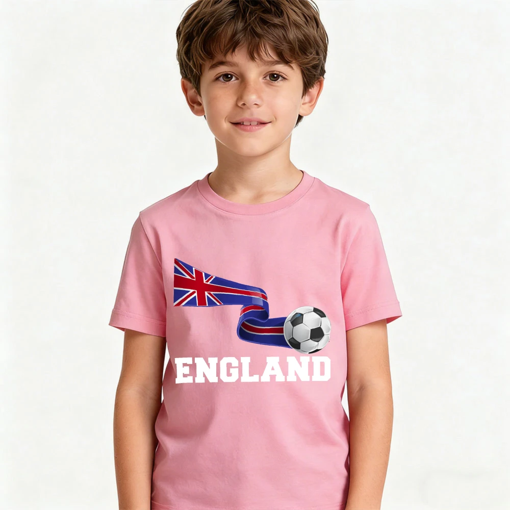 England Ribbon Flag Soccer Graphic Shirt Kids Boys Girls Cotton Short Sleeve Youth Soccer Fan Soccer Party Supplies Casual Shirt