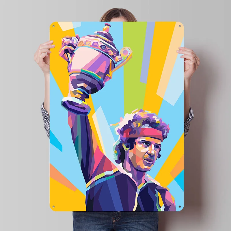 John McEnroe im farbenfrohen Stil Poster, personalisierte Vintage-Metallschilder, Wandkunst, Retro-Blechschild für Schlafzimmerdekorationen, Heimdekoration