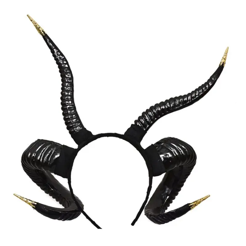 Gothic Punk Women Antelope Sheep Horn Headband Forest Animal Cosplay Hair Hoop