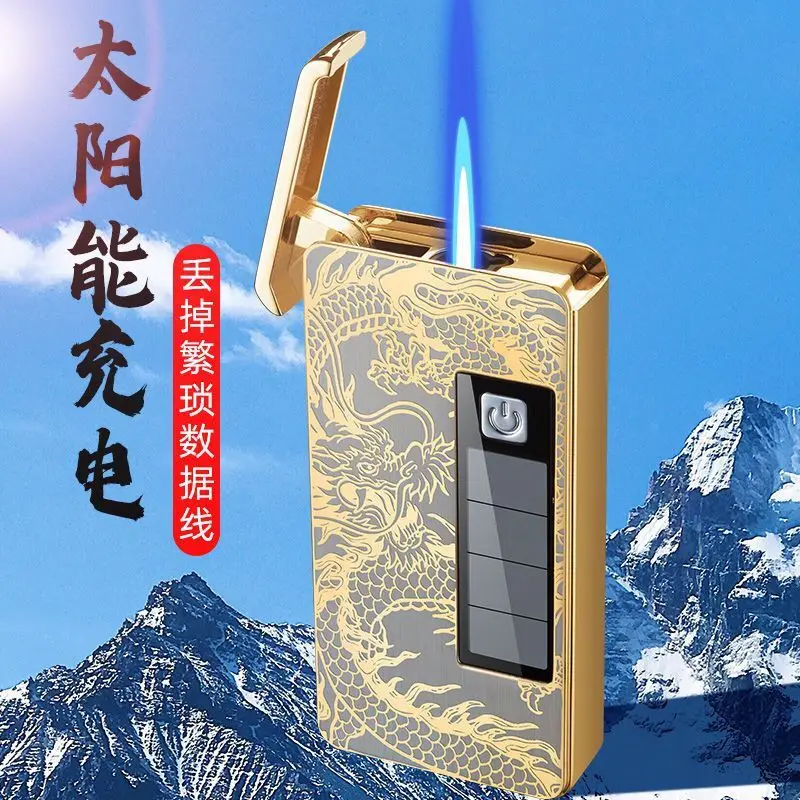 

Douyin same solar charging new personalized gas-electric combination pair of electroplated windproof lighters custom gift tide