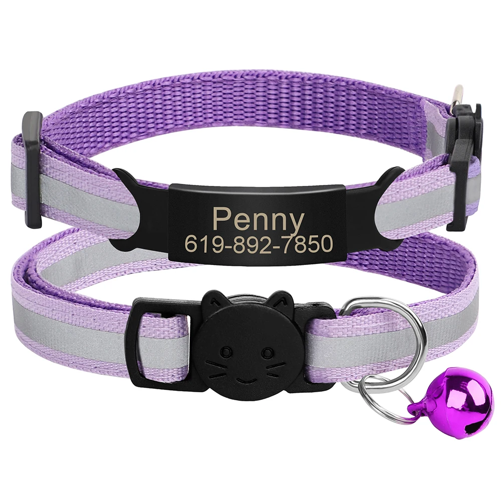 Personalisierte ID Kostenloser Gravur Katze Kragen Reflektierende Katze Sicherheit Schnalle Halsbänder Einstellbare Benutzerdefinierte Nylon Welpen Kätzchen Halskette – Detail 24