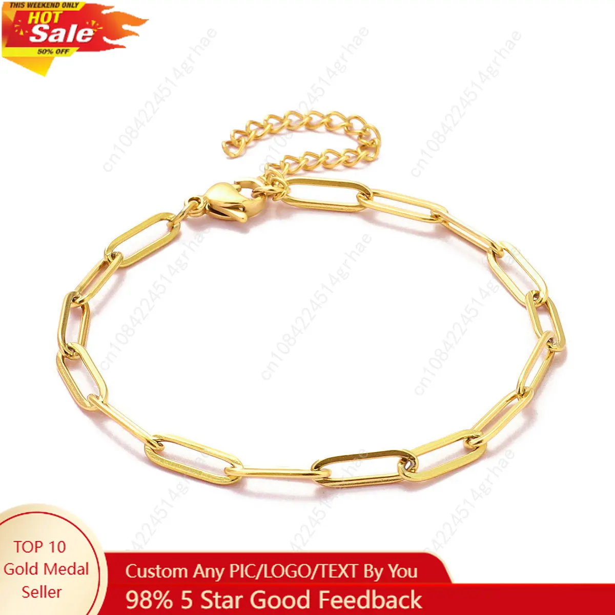 

5pcs/Lot 17-22cm 18k Gold Plated Stainless Steel Paperclip Cross Link Chain Bracelet Women Handmade DIY Charm Jewelry Making