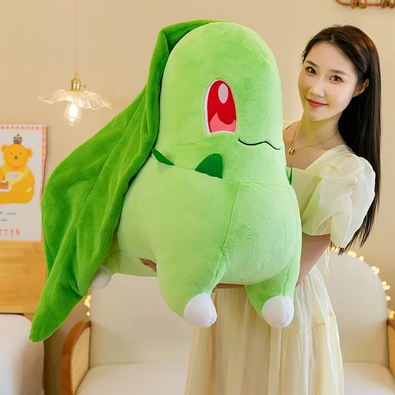 Pokemon Pet Chikorita Peluche Bambola Cuscino di tiro Bambino carino che dorme Cuscino di tiro Peluche Farcito Pianta Foglie Pokemon Regali bambola