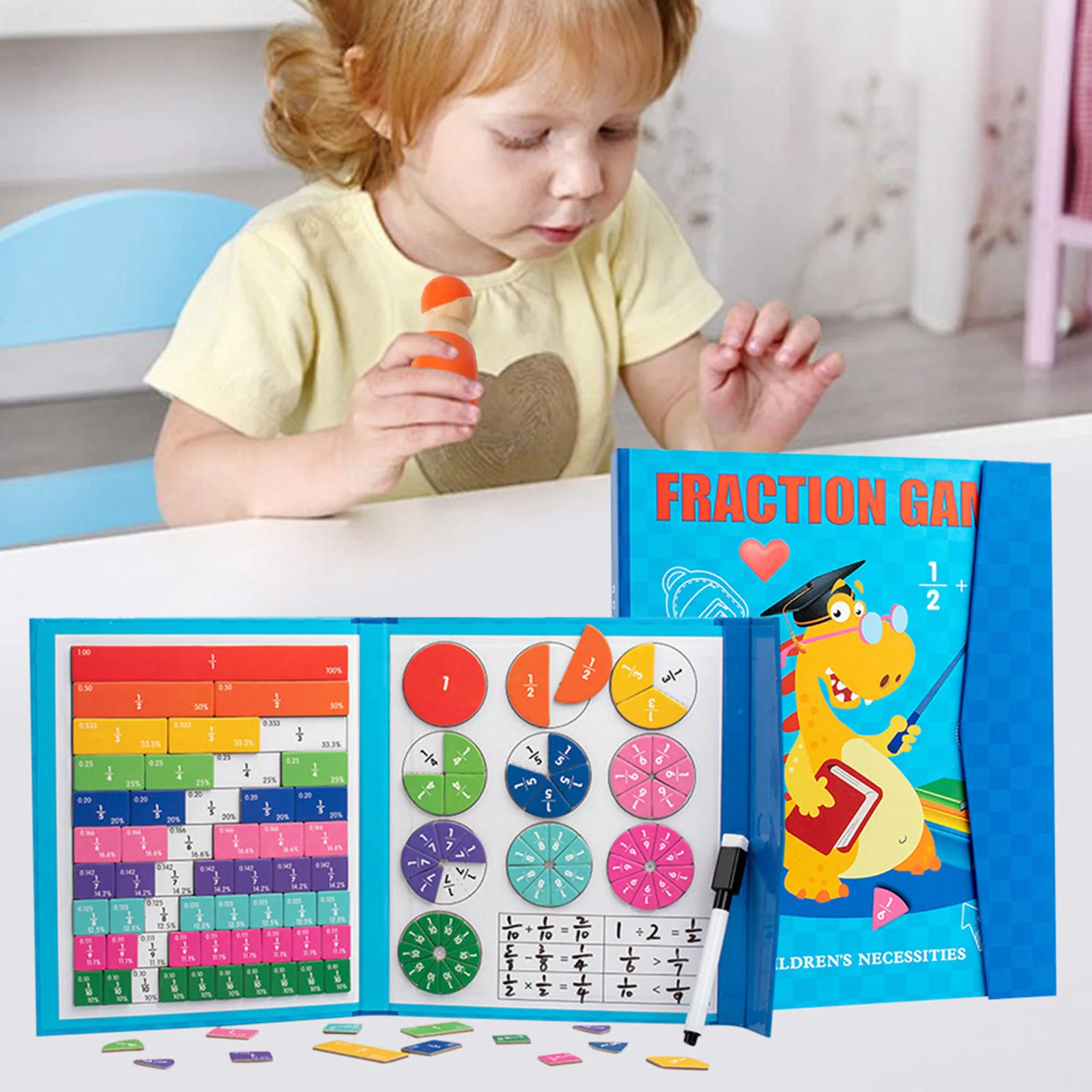 quebra-cabeca-educacional-montessori-de-fracoes-pecas-magneticas-de-fracoes-e-circulos-livro-de-matematica-de-fracoes-em-madeira-para-criancas-do-4º-e-5º-ano