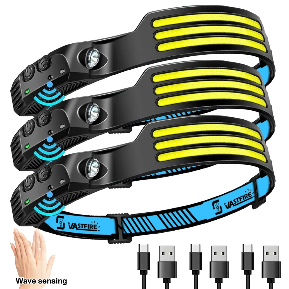 1 ~ 5Pack Koplamp USB Oplaadbare LED Sensor Zaklamp XPE + COB Zaklamp Camping Waterdichte koplamp voor Vissen Lantaarn