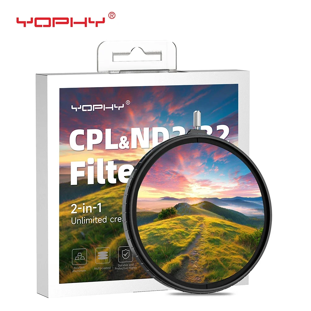 YOPHY متغير ND2-32 المستقطب 2 في 1 مرشح متعدد الوظائف 49/52/55/58/62/67/72/77/82 مللي متر ، 8K فائقة الدقة مرشح طلاء متعدد الطبقات