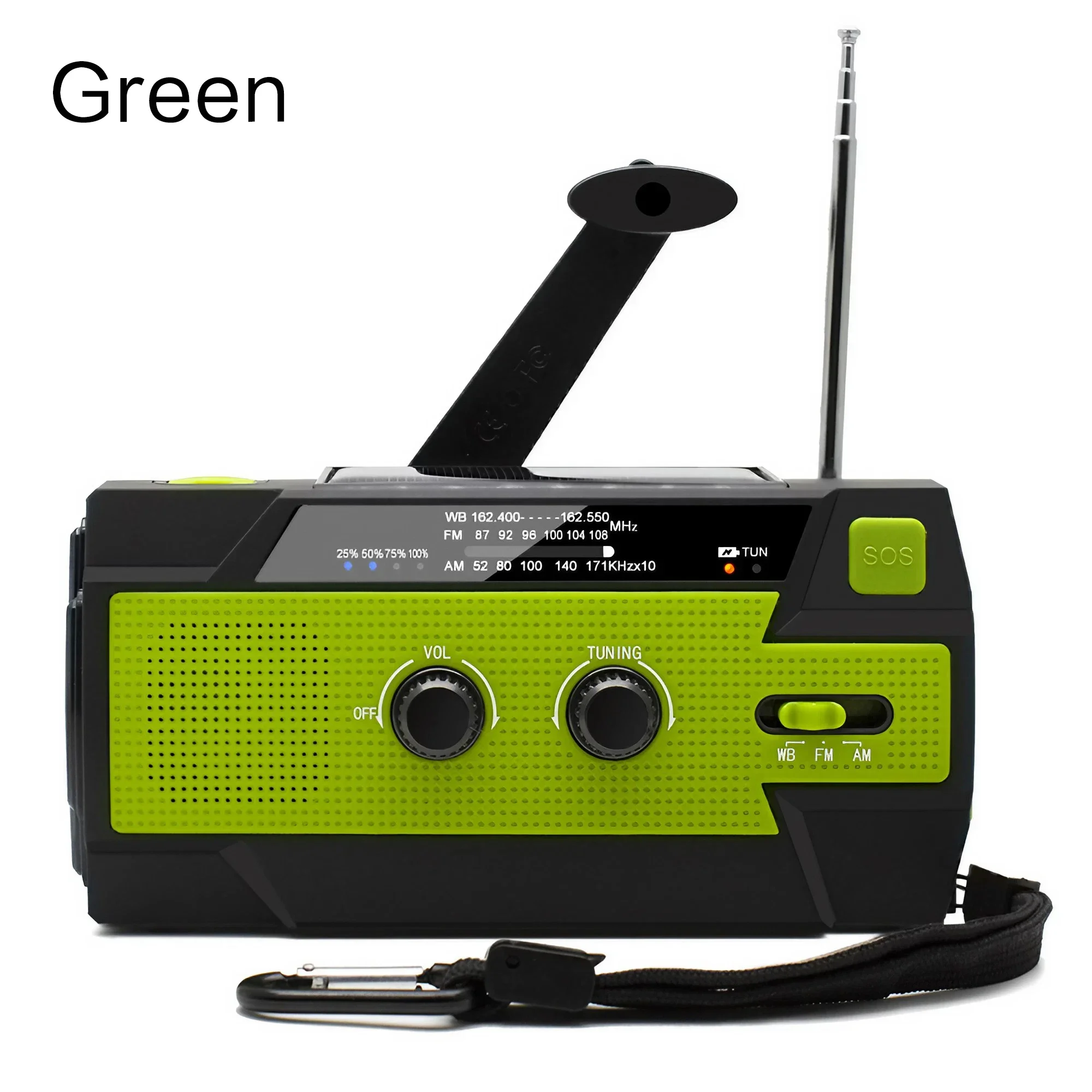 Draagbare zonne-handslinger AM/FM-radio voor overleving, oplaadbare radio op batterijen, USB-oplader, zaklamp, leeslamp