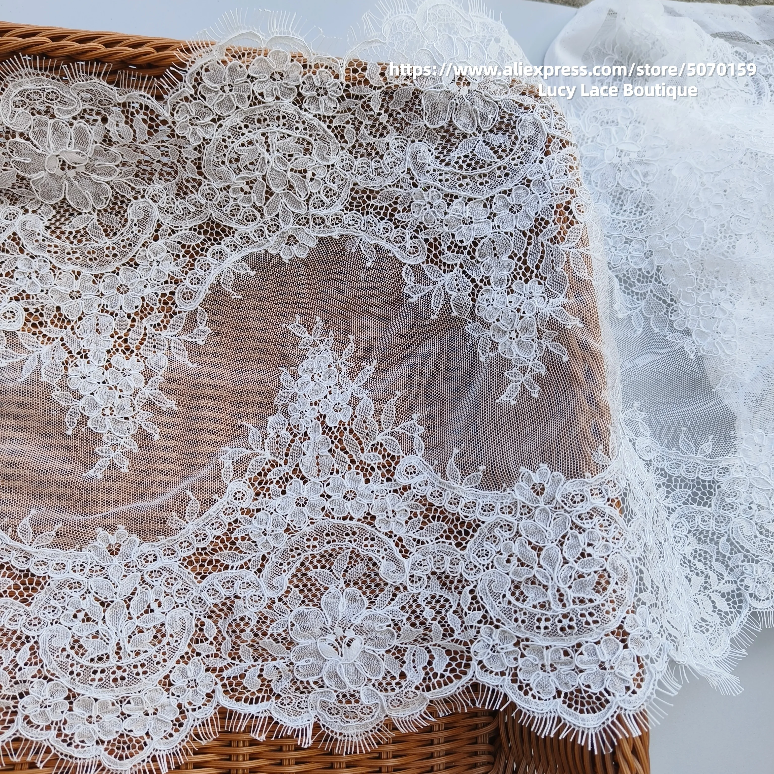 38CM Wide Double Edging Cord Lace Trim Fabric Off White Milk White Color Wedding Veil Lace Border Lines Lace Trimming 2026 NEW