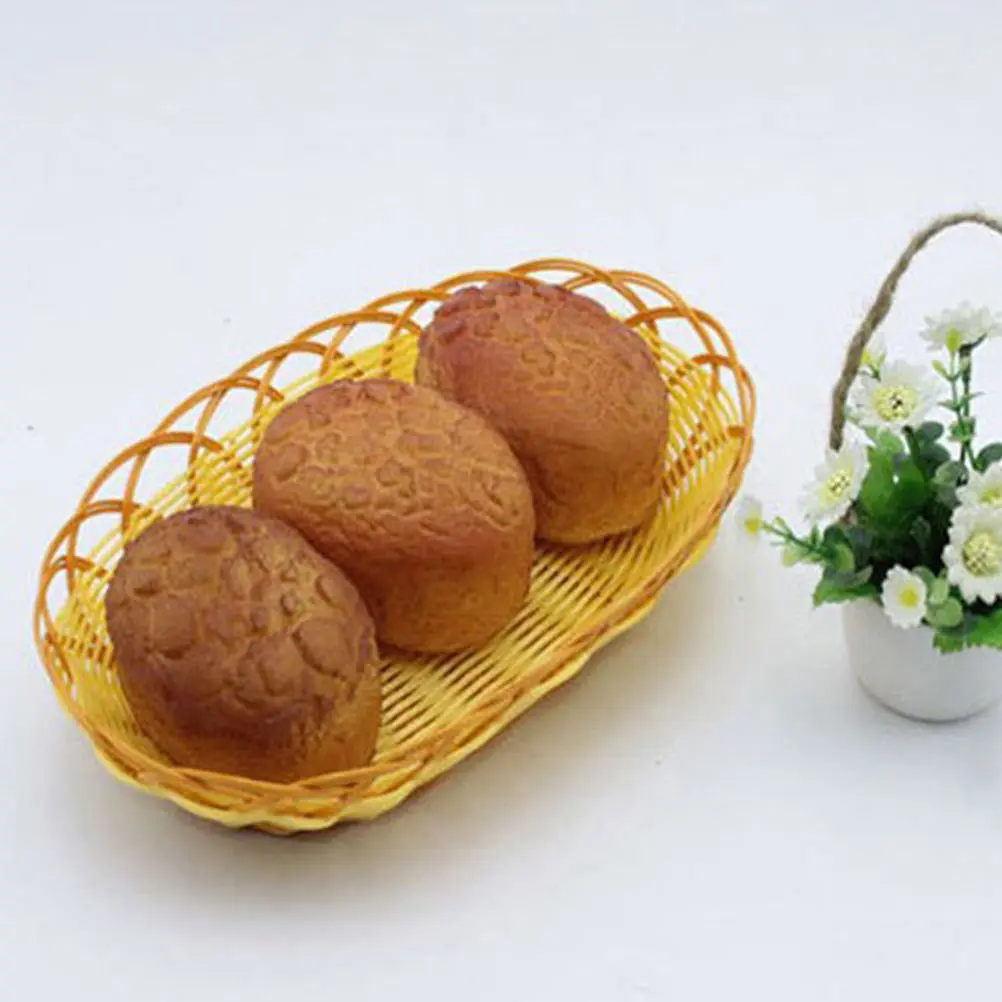 

5Pcs Imitation Rattan Woven Baskets Fruit Storage Handmade Bread Containers Practical Popcorn Baskets Multifunctional Decorative