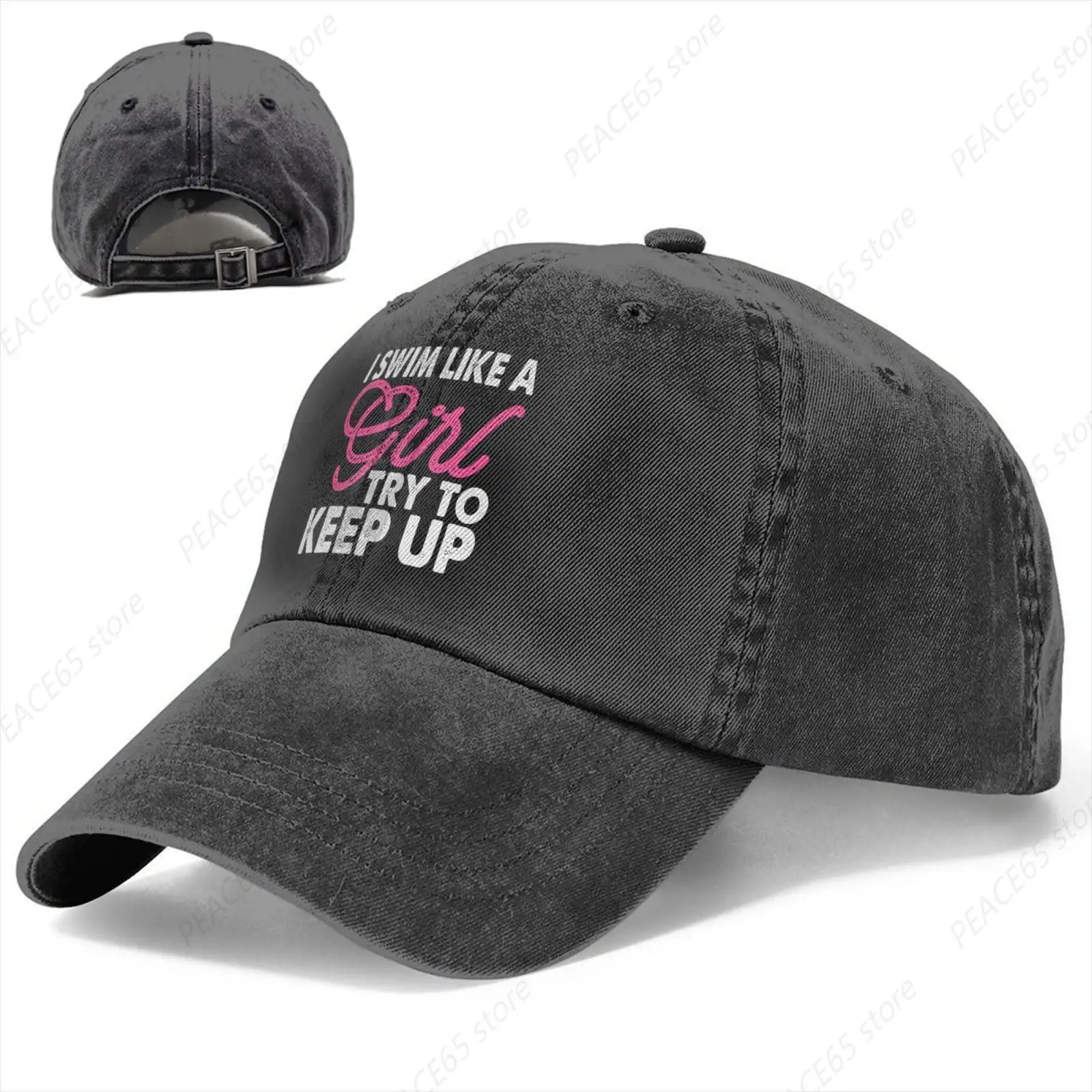 I Swim Like A Girl Try to Keep Up Baseball Cap Golf Denim Hat Adjustable Pool Swimming Lovers Cotton Hat for Men Women