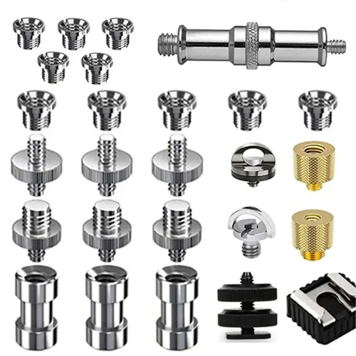 Tornillo de cámara Convertidor de 1/4 y 3/8 pulgadas Tornillos roscados Adaptador de montaje Flash Zapata caliente Trípode Placa de soporte de luz Juego de 1/4 ""a 3/8""