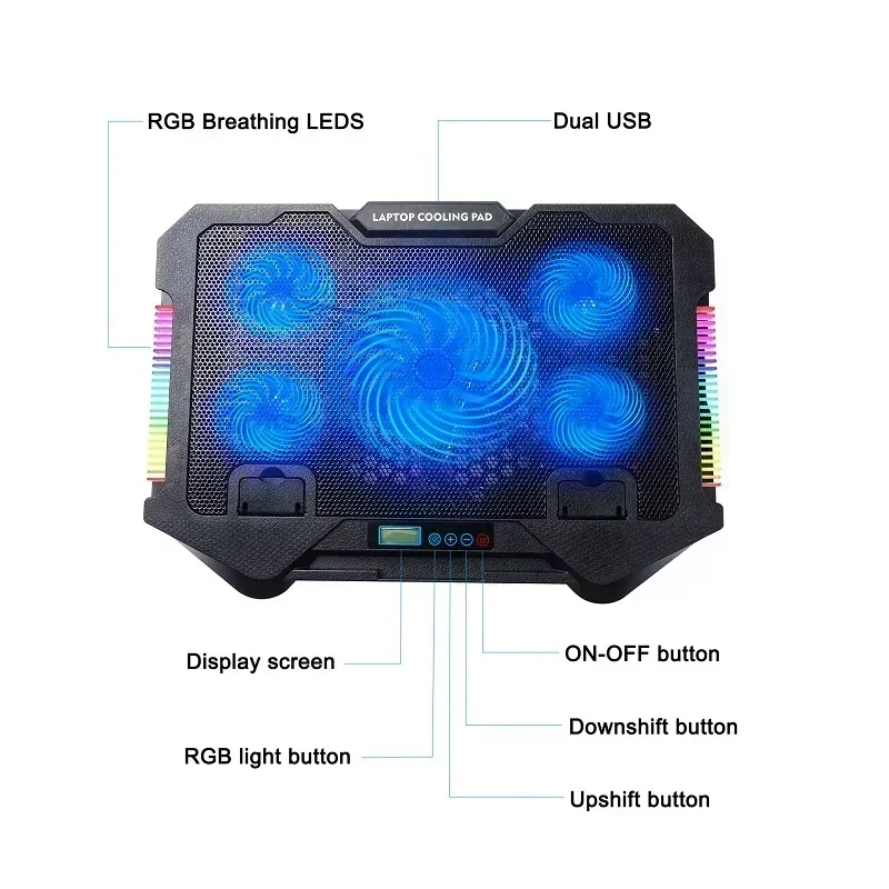 NUOVO S500 Base di raffreddamento per laptop Pad Raffreddato ad aria Velocità regolabile RGB Notebook Cooler Staffa di dissipazione del calore regolabile multi-angolo