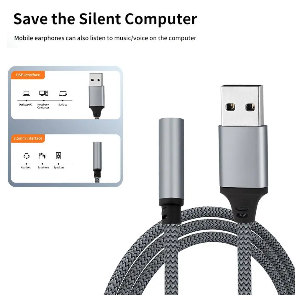 USB to 3.5mm Audio Jack Adapter USB to 3.5mm Headset/Microphone USB to 3.5 Jack Adapter External Stereo Sound Card 15CM