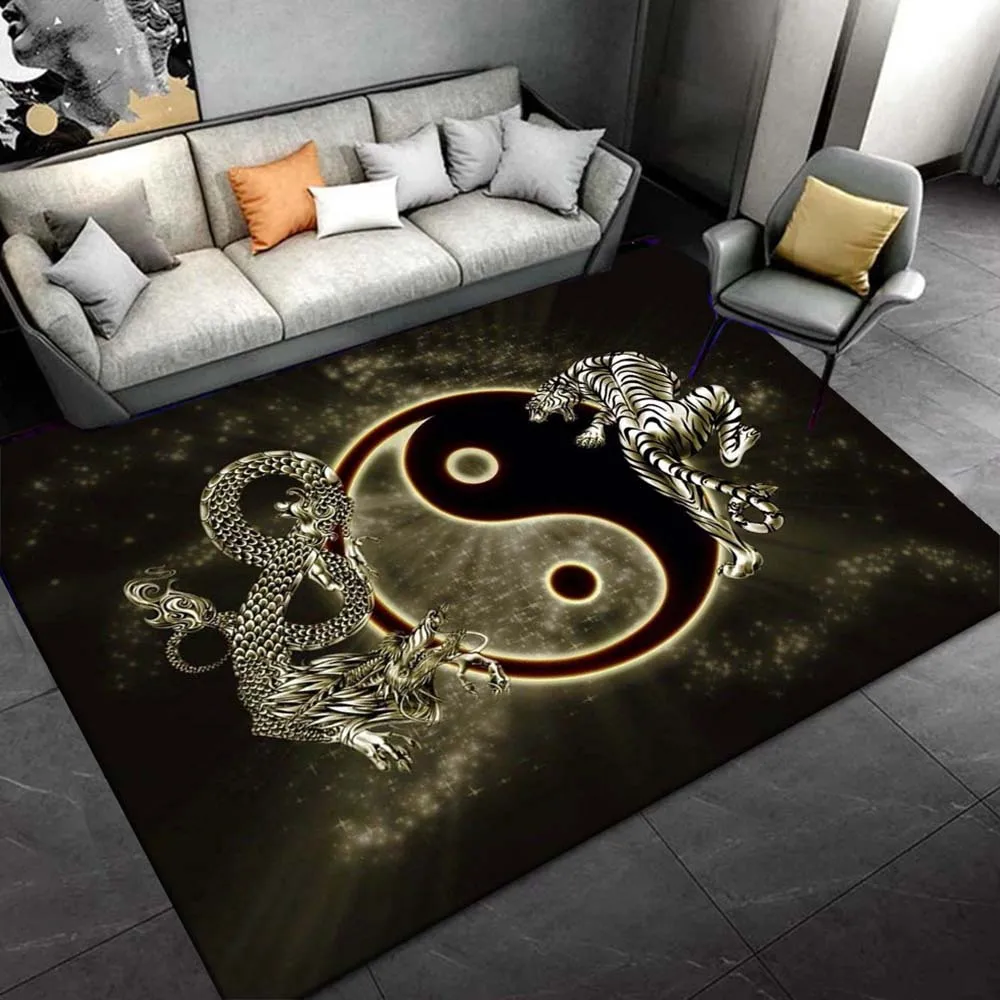Yin Yang Tiger Dragon Pattern Area Rug Non Slip Washable Mat For Living Room Bedroom Sofa Coffee Table Home Decor