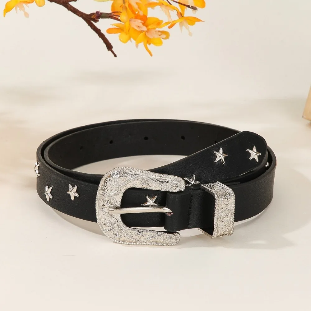 

Punk Star Rivet Waist Belt Punk Style Trouser Decoration Y2K Wide Belt American Style Jeans Decor PU Leather Waistbands Ornament