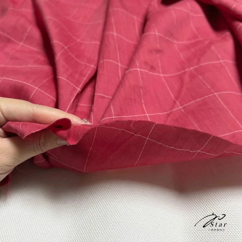 2Meters Retro Red Plaid Skin-friendly Stretch Linen Shirt Dress Casual Pants Linen Fabric Summer