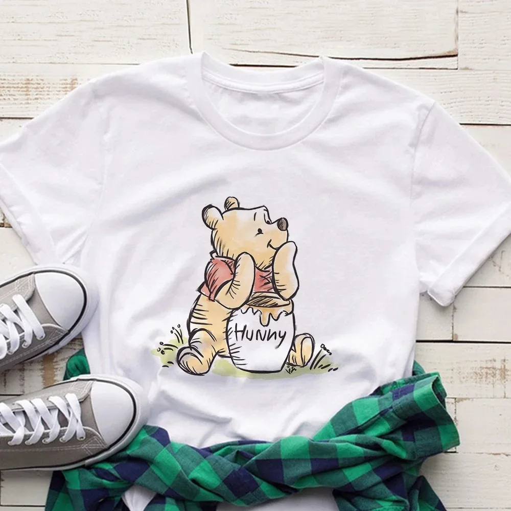 Disney Winnie The Pooh T-Shirt Cartoon Graphic T Shirts Women's Short Sleeve Summer Casual Tops T-shirt Aesthetic Harajuku Tees