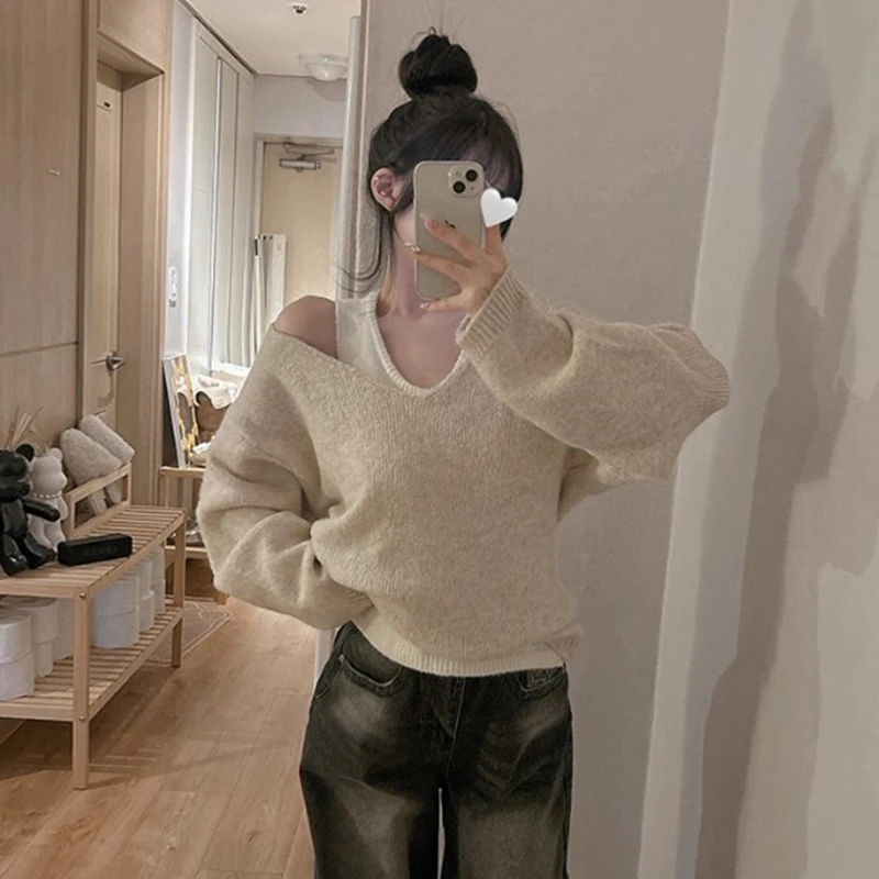 

Шикарный осенне-зимний вязаный жилет Long Sve, мягкий уютный комплект внутренней одежды, модный комплект свободного покроя, костюм из двух предметов