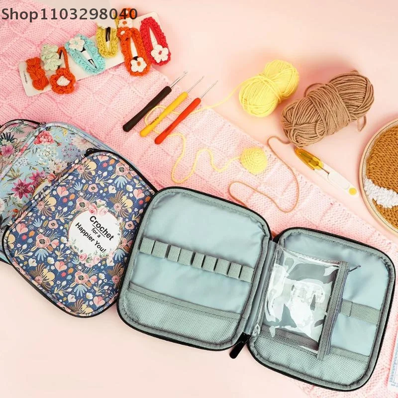 

Floral Hand Knitting Kit, Crochet Hook Zipper-Style Waterproof Storage Bag, DIY Printing Storage Bag