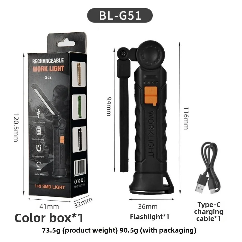 LED Flashlight Rechargeable with Magnet & Hook Work Light Strong Light Waterproof Handheld Searchlight