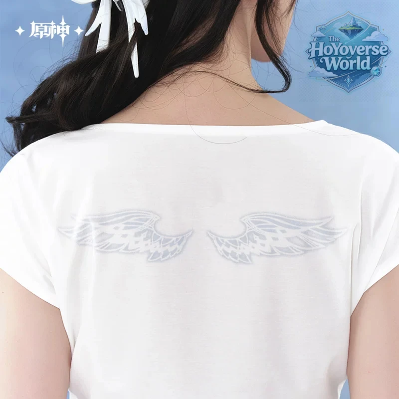[Original] Columbina Fitted T-shirt Genshin Impact Damselette Cosplay Costumes Moon Maiden Luonnotar White Top Women's Clothing