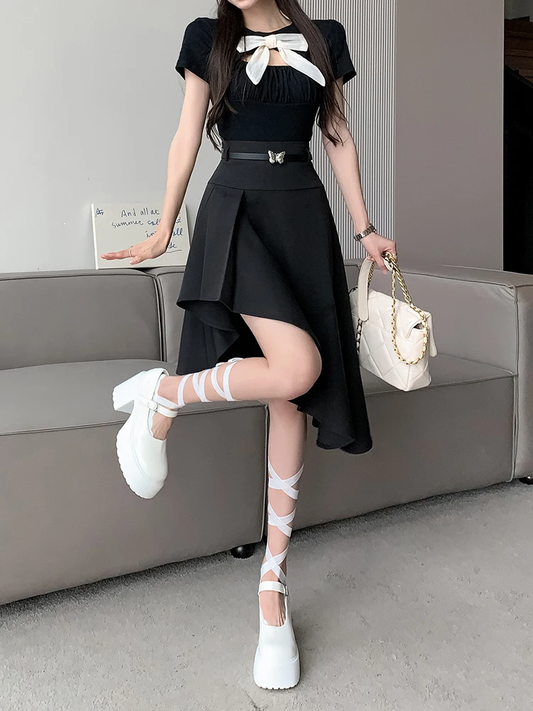 2024 Letnie spódnice damskie Slim Solid Color Irregular High Waist Ruffles Design Spódnica Summer All Match Elegancka odzież damska