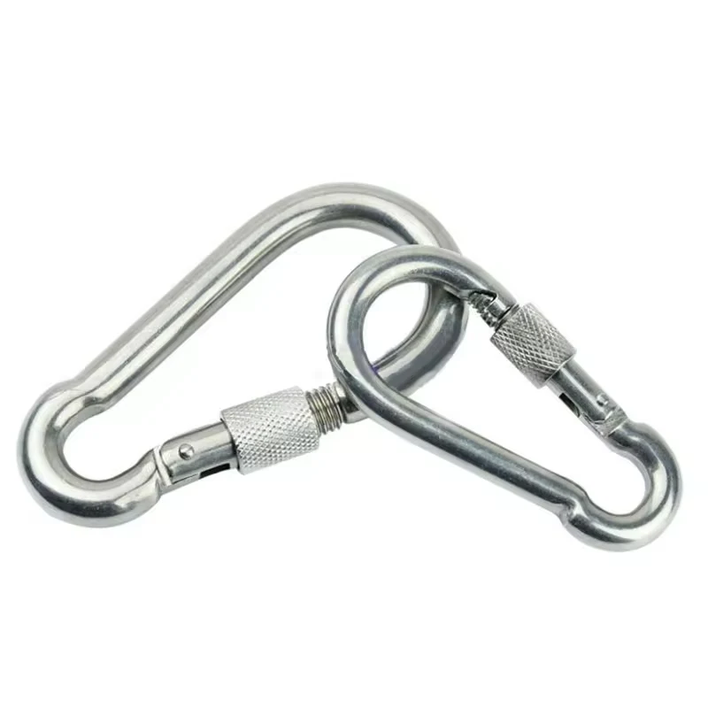 5PCS M4-M10 Spring loaded Snap Hook D-shape Buckle With Non-slip Nut For Chain Rope Connection Heavy Duty 304 Stainless Steel