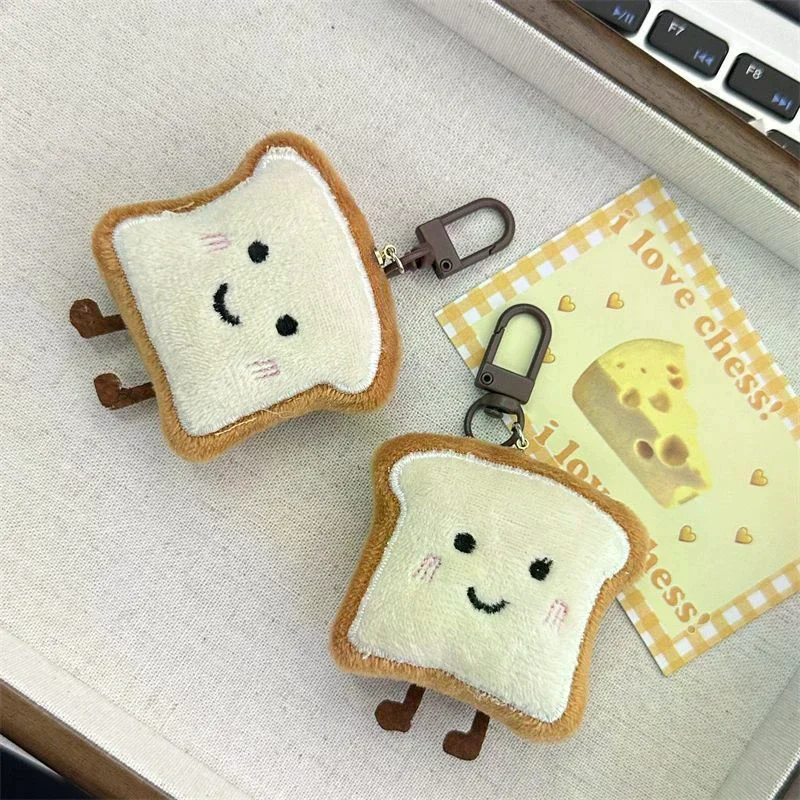 1pc Cartoon Plush Pendant Figure Bag Decoration Cute Kawaii Toast Expression Present Bread 9cm Small Nice Creative