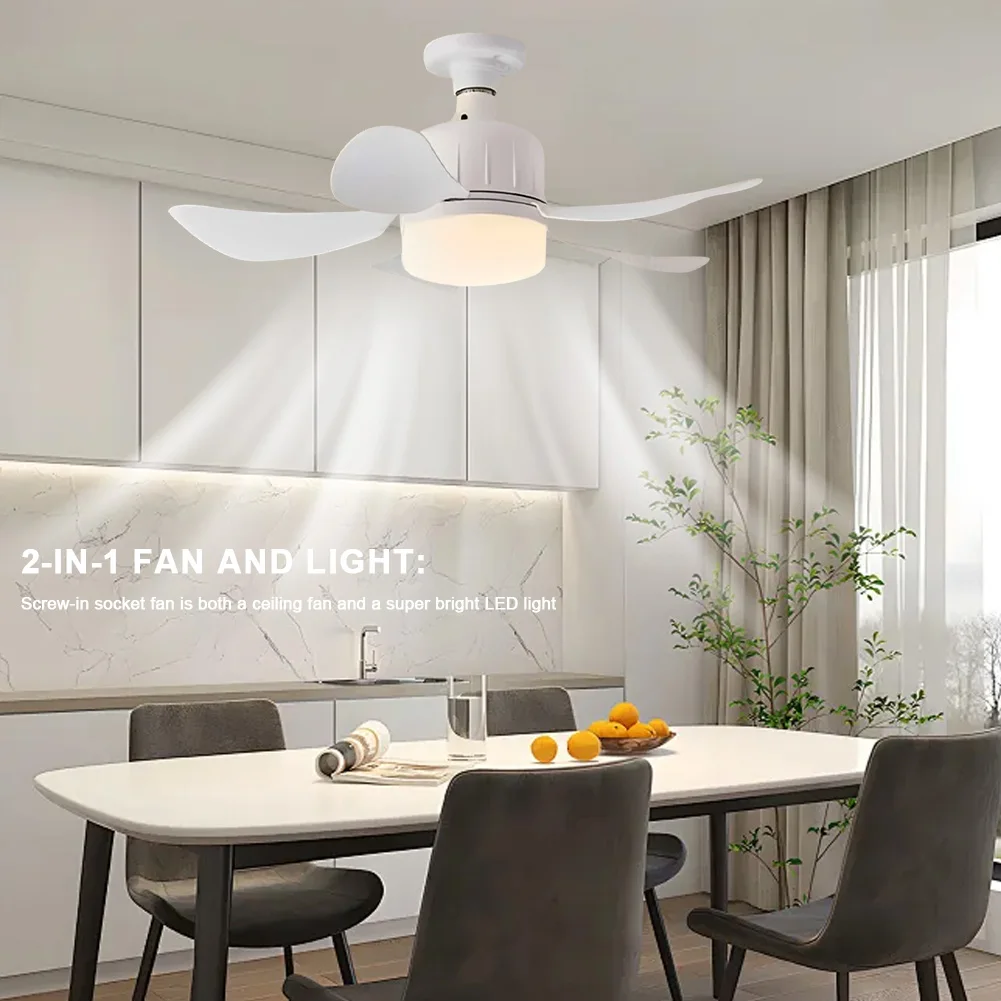 Ceiling Fan Lamp E27 Base Remote Control Modern LED Ceiling Fan 17.7 Inch Chandelier Ceiling Fan for Bedroom Living Room Balcony