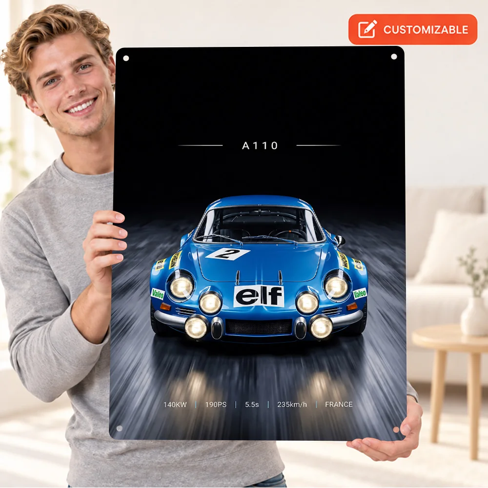 Alpine A110 Race Car Textured Metal Poster Customized Aluminum Sign Technical Graphic Design Wall Art For Garage Collector Gift