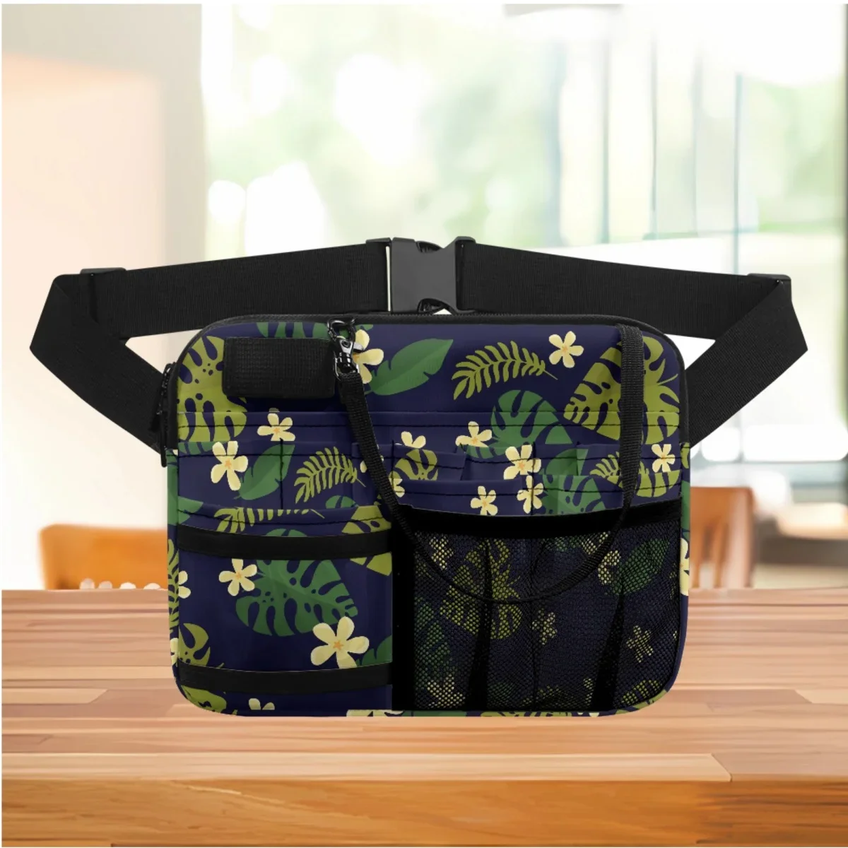 

Waist Bag For Women Shoulder Pouch Case Palm Leaf Print Nurse Organizer Bag for Accessories Tool Multi Pocket Fanny Pack 2023