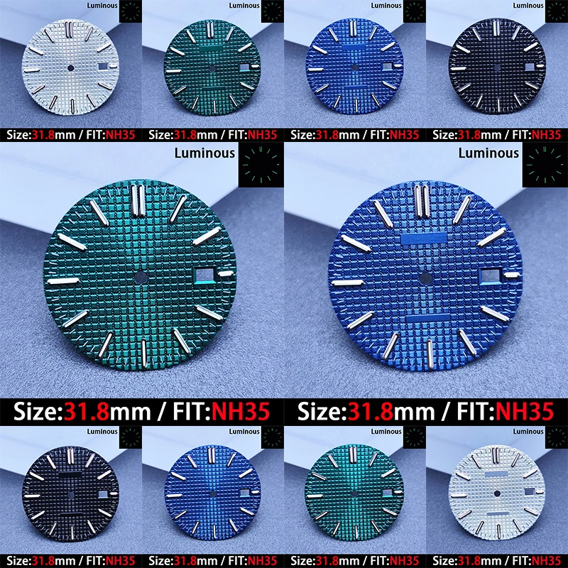 Высококачественный циферблат часов 31,8 мм, зеленый светящийся циферблат-календарь для механизма NH35, аксессуары для часов, ремонт часов
