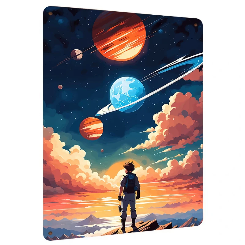 Cosmic Planet Illustration Metal Tin Sign Living Room Bedroom Decor Creative Home Wall Hanging Modern Simple Style