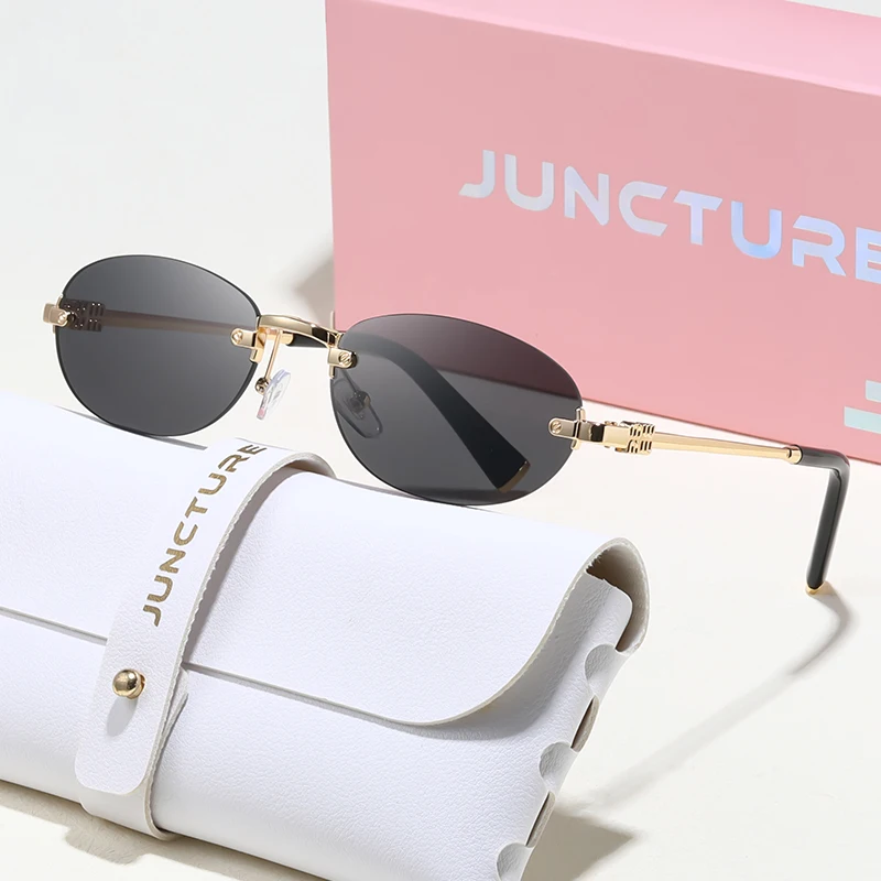 JUNCTURE Popular Fashion Oval Sun Glasses for Female Male Travel UV400 Shades Women Men Rimless Sunglasses Lentes De Sol Mujer