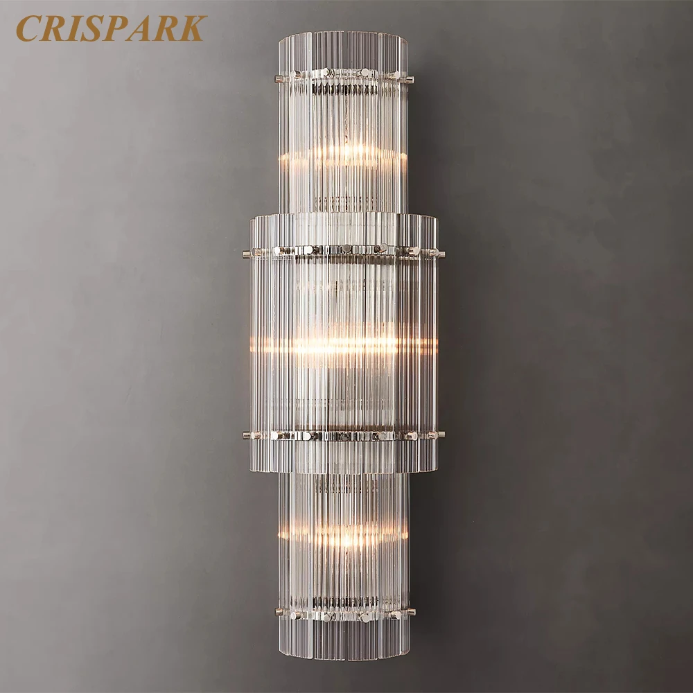 San Marco Grand Round Sconce Interior Corridor Wall Sconce Lamp Home Decor LED Modern Clear Fluted Glass Light Fixture for Foyer