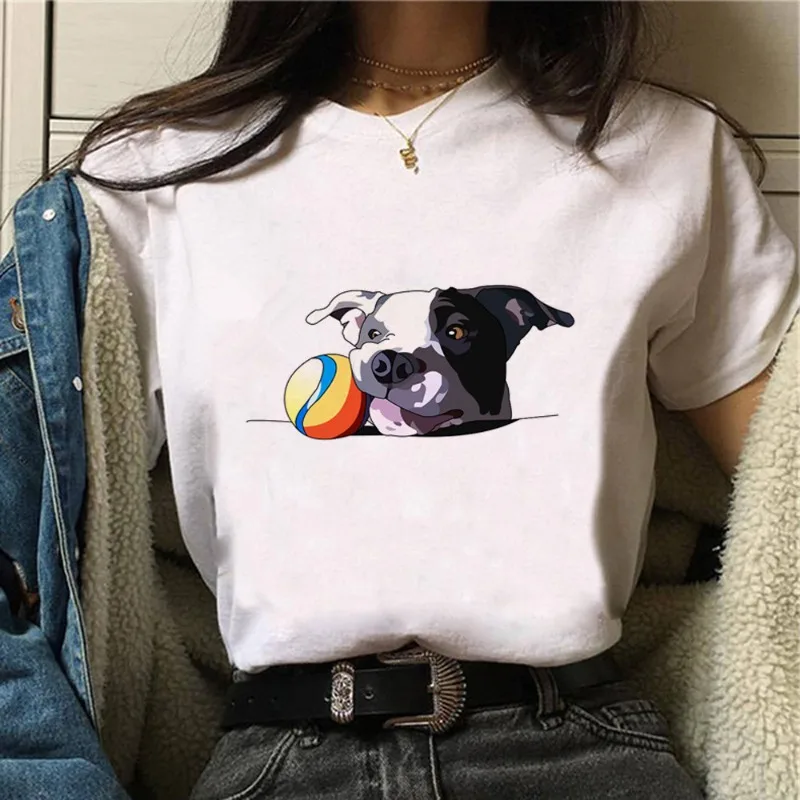 المرأة الكلب طباعة طاقم الرقبة عادية تي شيرت أنثى الشارع الشهير Harajuku الجرافيك تي شيرت #6