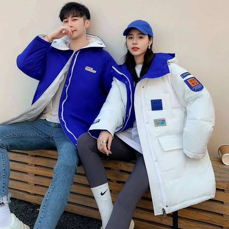 2025 New Arrival Unisex Double Sided Cotton Padded Coat Korean Style Mid Length Puffer Jacket Thickened Outerwear for Couples