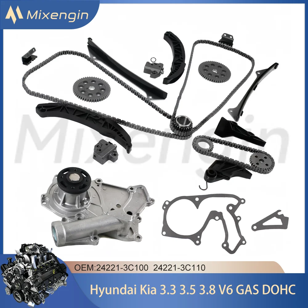 Kit de cadena de distribución de piezas de motor con bomba de agua para 06-13 3,3 3,5 3,8 V6 GAS G6DA G6DB G6DC Hyundai Azera Kia Sorento 24312-3C100