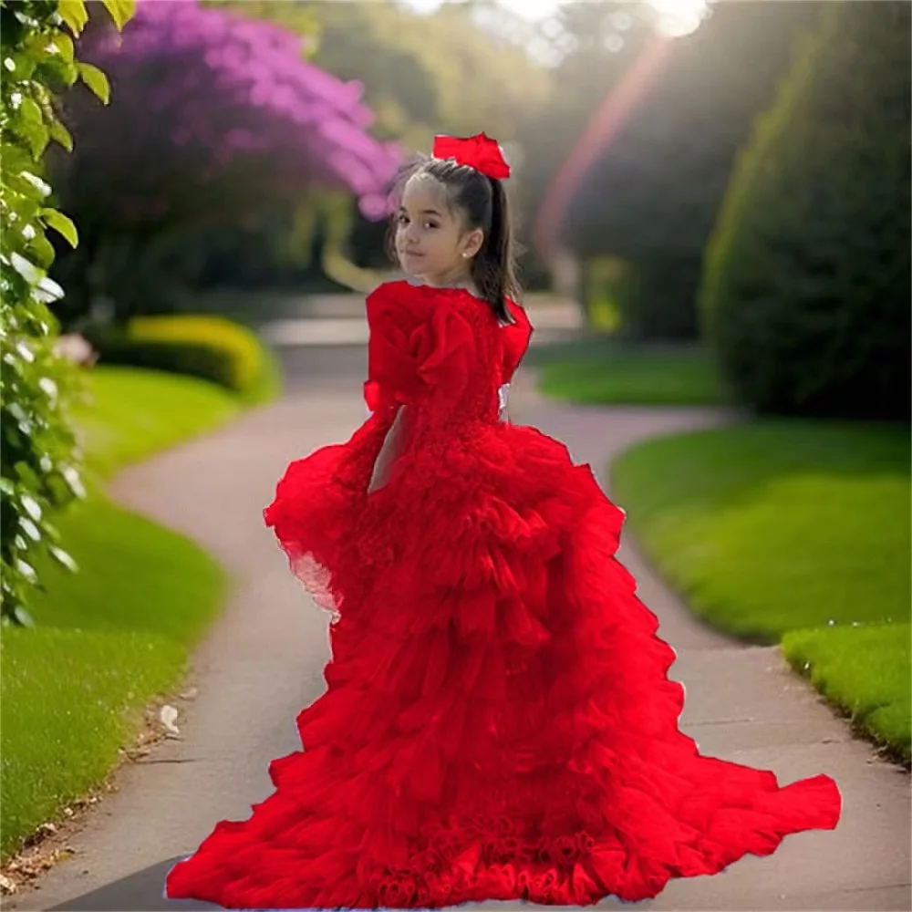

Детское платье на свадьбу от 9 до 10 лет, новое летнее вечернее платье, многоцветное платье со шлейфом, красное платье для выпускного вечера, платье для девочек