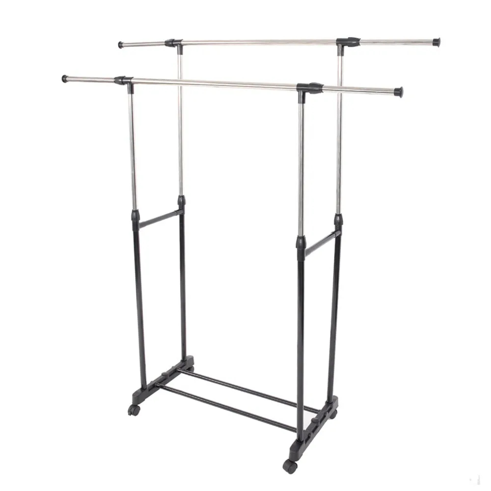 

Dual-bar Vertical & Horizontal Drying Racks Stretching Stand Clothes Rack with Shoe Shelf YJ-04 Black & Silver